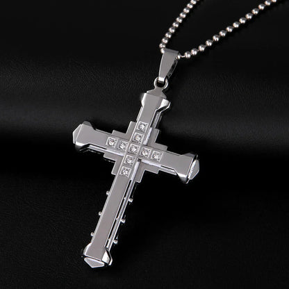 Male Crystal Cross Jesus Pendant Gold/Black/Blue Color Zirconia Necklace Stainless Steel Jewelry