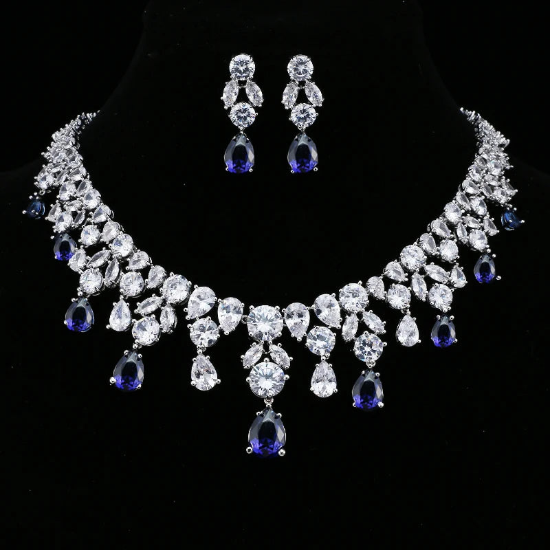 Jewelry Set For Woman Long Necklace Pendant Crystal Earrings Wedding Beads Fashion Jewelry Gift