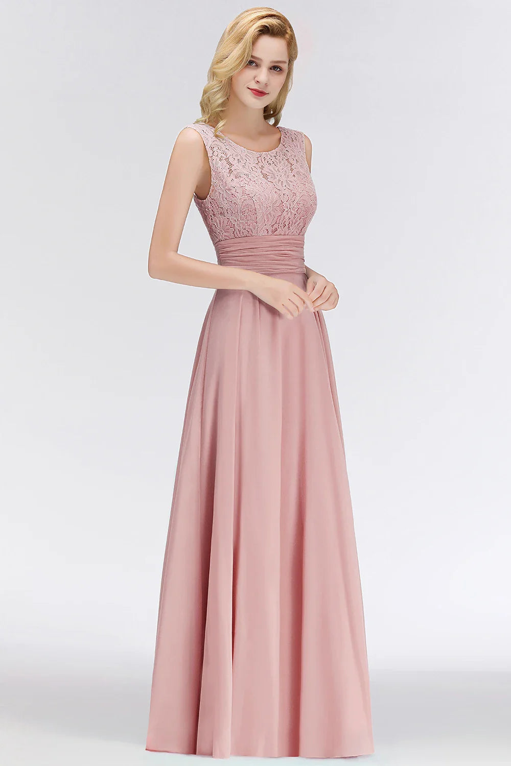 Chiffon Lace Long Evening Dresses For Women 2023 Dusty Pink Sexy V Back Formal Party Prom Gowns With Sashes Vestido De Fiesta
