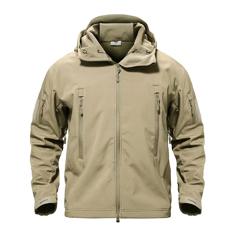 Solid Waterproof Fleece Lined Jacket Mens Jacket Softshell Outwear Coat Windbreaker Outdoor Warm Clothes with Pockets