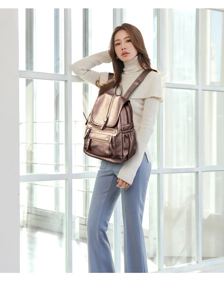 Women High Quality Leather Backpacks Vintage Female Shoulder Bag Sac a Dos Travel Ladies Bagpack Mochilas School Bags For Girls