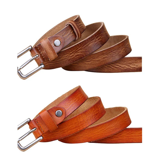 Thin Belts for Women Unisex Genuine Leather Belt Female Metal Pin Buckle Belt