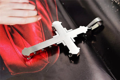 Male Crystal Cross Jesus Pendant Gold/Black/Blue Color Zirconia Necklace Stainless Steel Jewelry