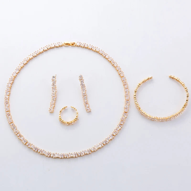 Fashion Irregural Paved Cubic Zinconia Costume Jewelry Set For Ladies Trendy Dubai Wedding Bridal Jewelry Sets TZ8014