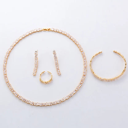Fashion Irregural Paved Cubic Zinconia Costume Jewelry Set For Ladies Trendy Dubai Wedding Bridal Jewelry Sets TZ8014