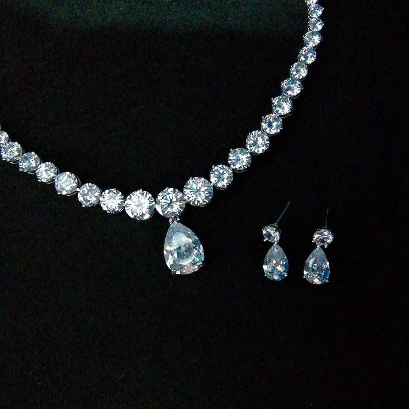 Fashion Design White Color Water Drop Shaped Cubic Zirconia Bridal Jewelry Sets For Women Wedding Accessories Gifts