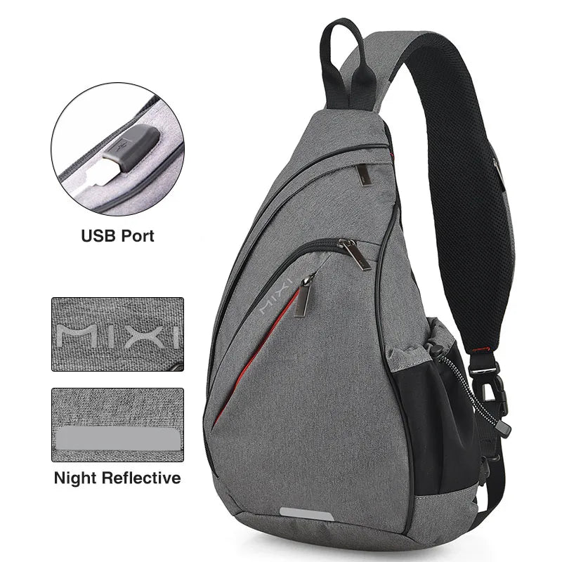 Men One Shoulder Backpack Women Sling Bag Crossbody USB Boys Cycling Sports Travel Versatile Fashion Student School