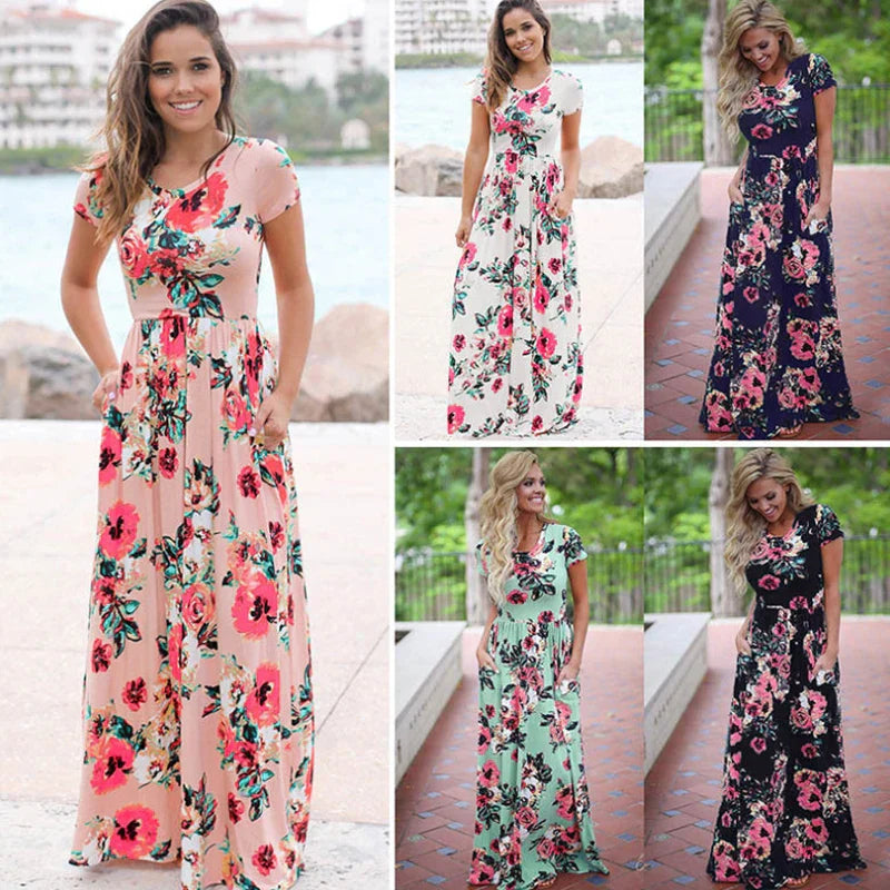 Women Summer Floral Print Maxi  2025 Loose White Boho Beach Dress Women Vintage Evening Party Long Dress Vestidos Female Robe