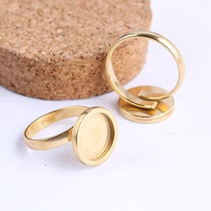 10pcs rose gold plated Fitting 12mm round cabochon ring blanks adjustable stainless steel base setting diy jewelry bezels
