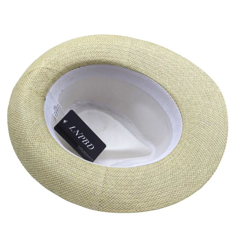 Fashion Summer Casual Unisex Beach Trilby Large Brim Jazz Sun Hat Panama Hat Paper Straw Women Men Cap With Black  Ribbon