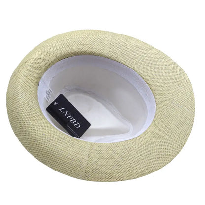 Fashion Summer Casual Unisex Beach Trilby Large Brim Jazz Sun Hat Panama Hat Paper Straw Women Men Cap With Black  Ribbon