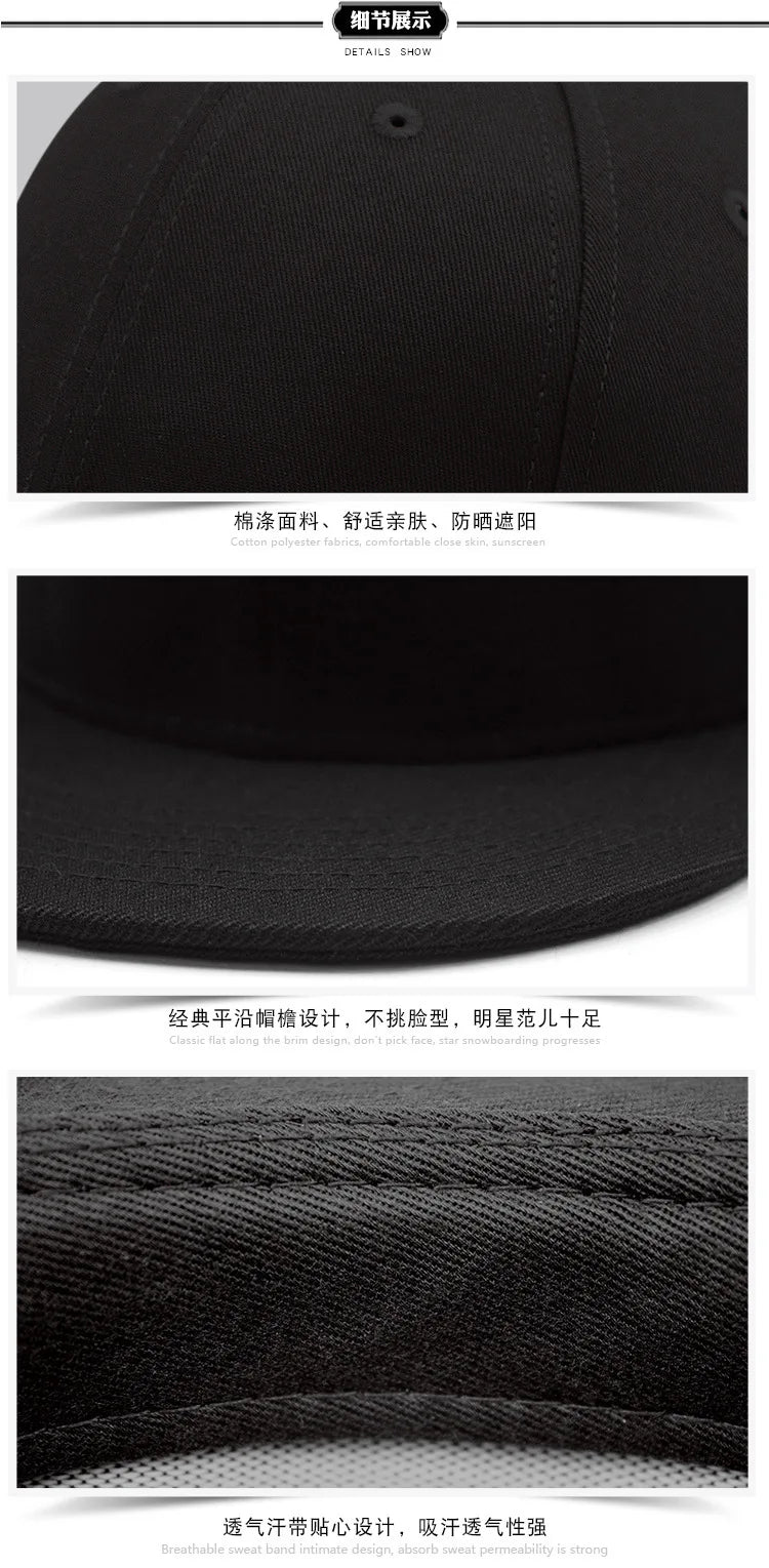 Man Plus Size Baseball Caps Adult Flat Peak Hip Hop Fitted Hat Men Women Large Size Snapback Cap size 6 3/4 to size 8