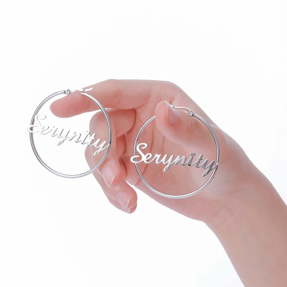 Stainless Steel Personalized Customize Name Hoop Earrings Jewelry For Women Girls Circle Earring Fashion 30-60 MM