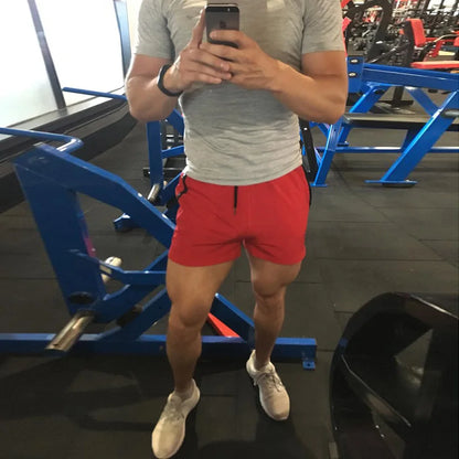 Red Running Sport Shorts Men Quick Dry Fitness Short Pants Bodybuilding