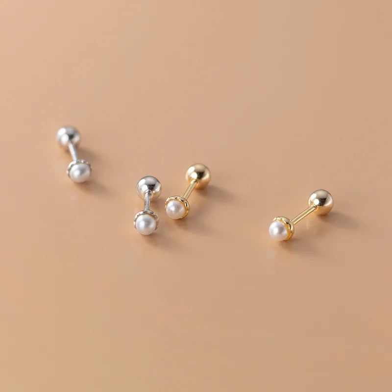 925 Sterling Silver Simple Sweet Shell Spiral Beads Small Stud Earrings for Women Fashion Korean Party Piercing Jewelry