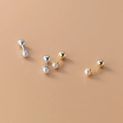 925 Sterling Silver Simple Sweet Shell Spiral Beads Small Stud Earrings for Women Fashion Korean Party Piercing Jewelry