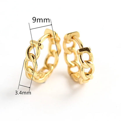 Real 100% 925 Sterling Silver Punk Hip-Hop Link Chain Gothic Studs Earrings for Fashion Women Jewelry Accessories 2022