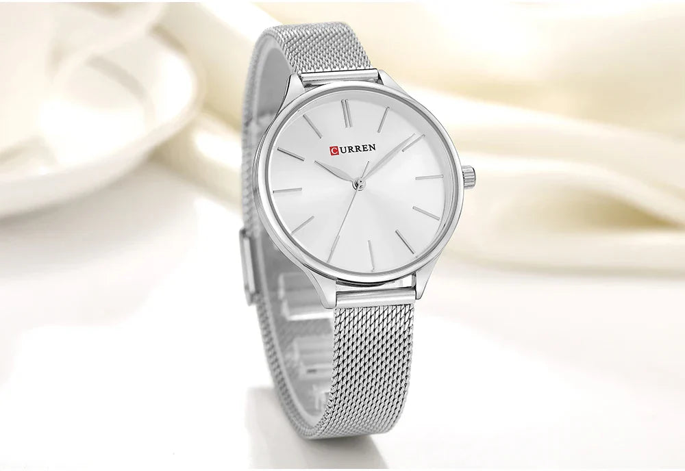 Original Women's Luxury Watch Matte Dial Japanese Quartz Movement Stainless Steel Mesh Strap with Box