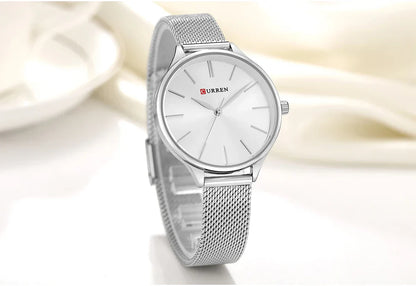 Original Women's Luxury Watch Matte Dial Japanese Quartz Movement Stainless Steel Mesh Strap with Box