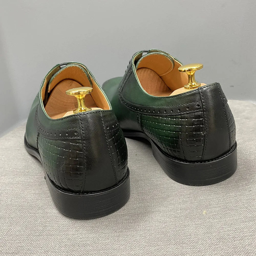 Size 6 To 13 Mens Oxford Dress Shoes Genuine Leather Handmade Green Lace-Up Brogue Classic Party Wedding Formal Shoes for Men