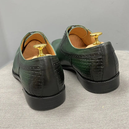 Size 6 To 13 Mens Oxford Dress Shoes Genuine Leather Handmade Green Lace-Up Brogue Classic Party Wedding Formal Shoes for Men