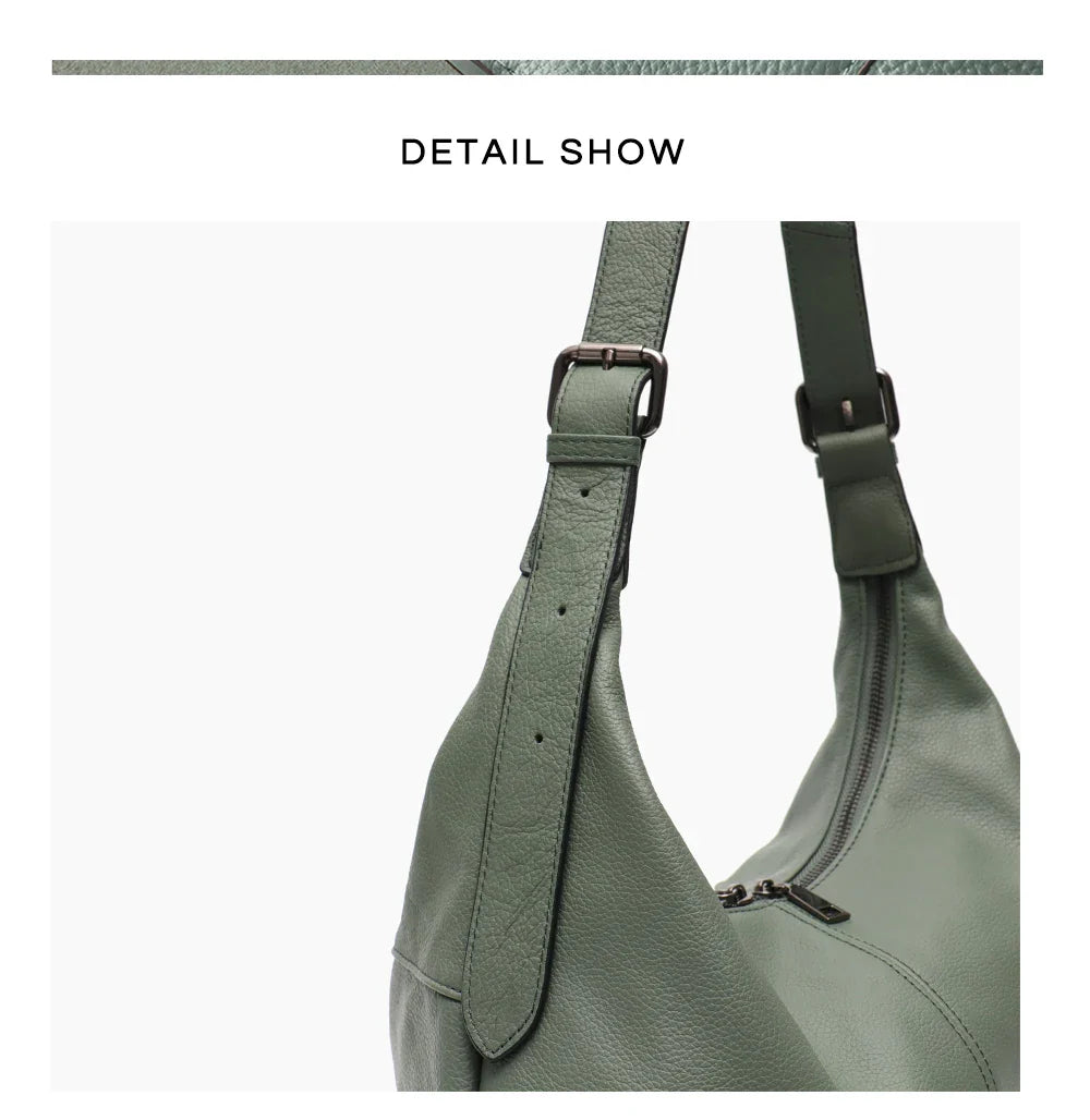 Luxury Women Cowhide Crossbody Bag Large Casual Shoulder Purse Wide Strap Handbag Female Daily 100% Genuine Leather Hobo Sack