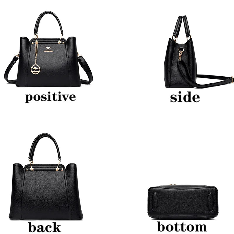 Bolsas de Luxo Femininas Bolsas de Grife 3 Camadas Couro Macio Ombro Transversal Sacola Feminina Grande Capacidade Compras Mensageiro Tote