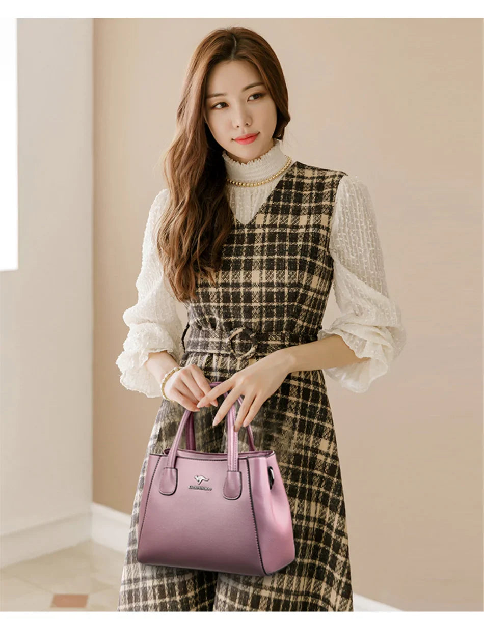 2 Layers Leather Luxury Handbags Women Bags Designer Handbags High Quality Small Casual Tote Bags For Women Shoulder Bag Winter