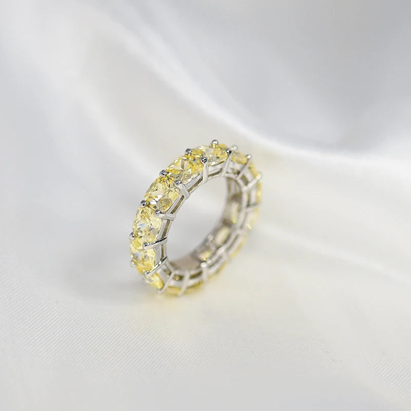 100% 925 Sterling Silver Sparkling 1 Row Full 5*5mm High Carbon Diamond Finger Rings For Women Wedding Party Fine Jewelry