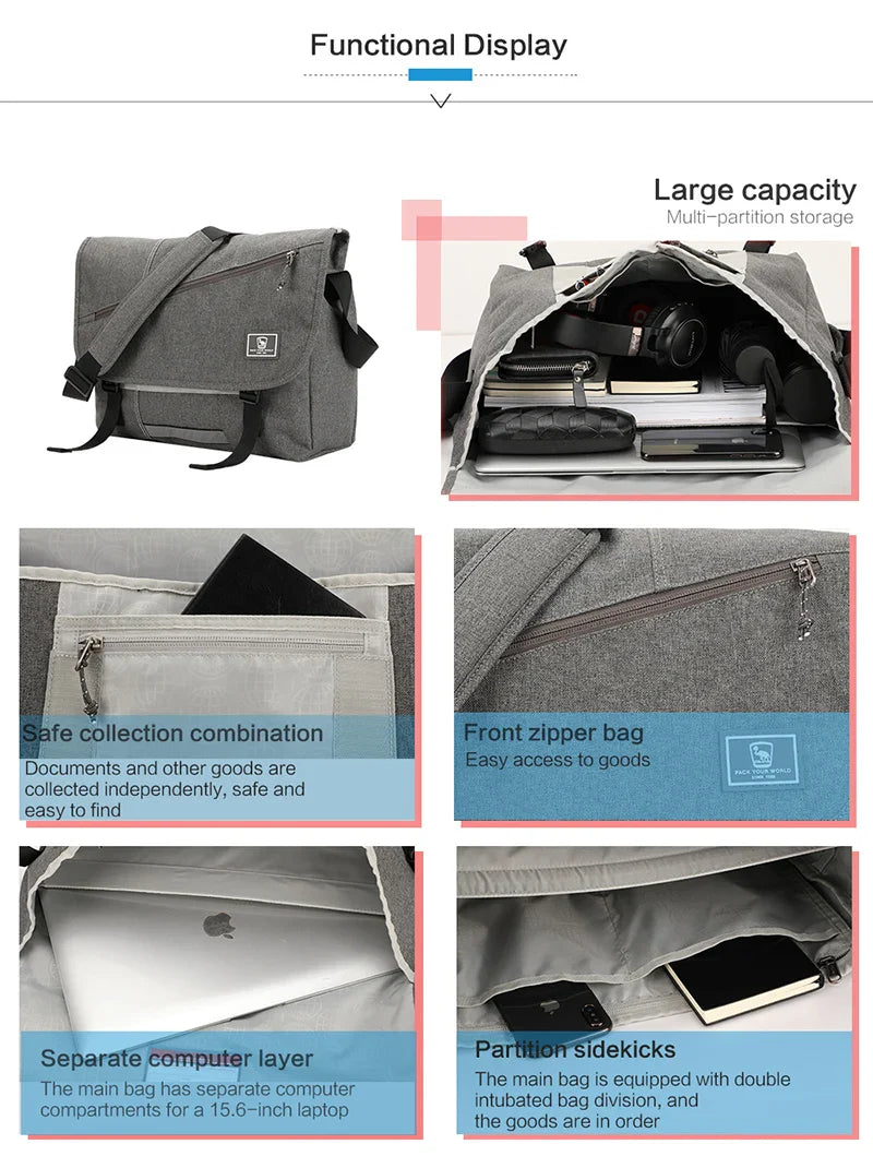 15 Inch Laptop Men Messenger Bag Fashion Travel Sling Shoulder Bag Men's Canvas Briefcase Male Crossbody Pack For Teenages