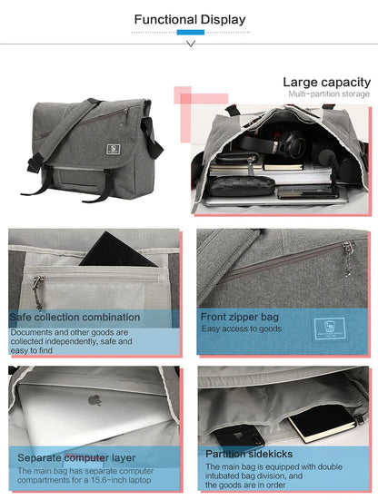 15 Inch Laptop Men Messenger Bag Fashion Travel Sling Shoulder Bag Men's Canvas Briefcase Male Crossbody Pack For Teenages