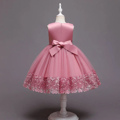 2023 Summer Girls Dress Lace Applique Flower Girl Party Dresses Children Costume 2-10 Years Kids Wedding Princess Birthday Dress