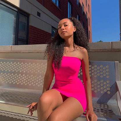 Off Shoulder Tube Dress Solid 2025 New Summer Women Bodycon Strapless Dress Black Mini Dress Women Slim Party Clubwear