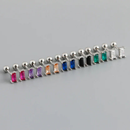 925 Sterling Silver Colorful Square Shiny Zircon Beads Piercing Stud Earrings for Women Fashion Gothic Exquisite Jewelry