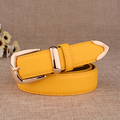 Fashion Women Leather Belts High Quality Gold Buckle Best Matching Dress Jeans Belts for Lady LB2146