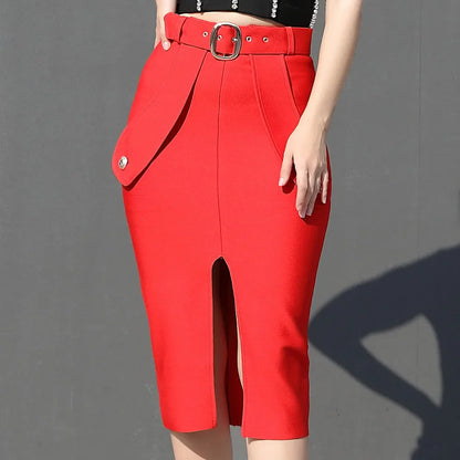Sexy Bodycon Women's High Waist Bandage Skirt Knee Length Midi Pencil Office Party Club Elegant Skirts Clothing
