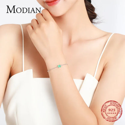 Modian 2021 New Real 925 Sterling Silver Luxury Square Tourmaline Beads Chain Bracelet For Women Paraiba Fine Statement Jewelry