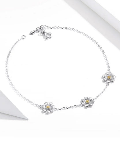 Daisy Flower Link Bracelet for Women Genuine 925 Sterling Silver Fresh Lovely Gifts Anti-allergy Gift Fine Jewelry SCB165