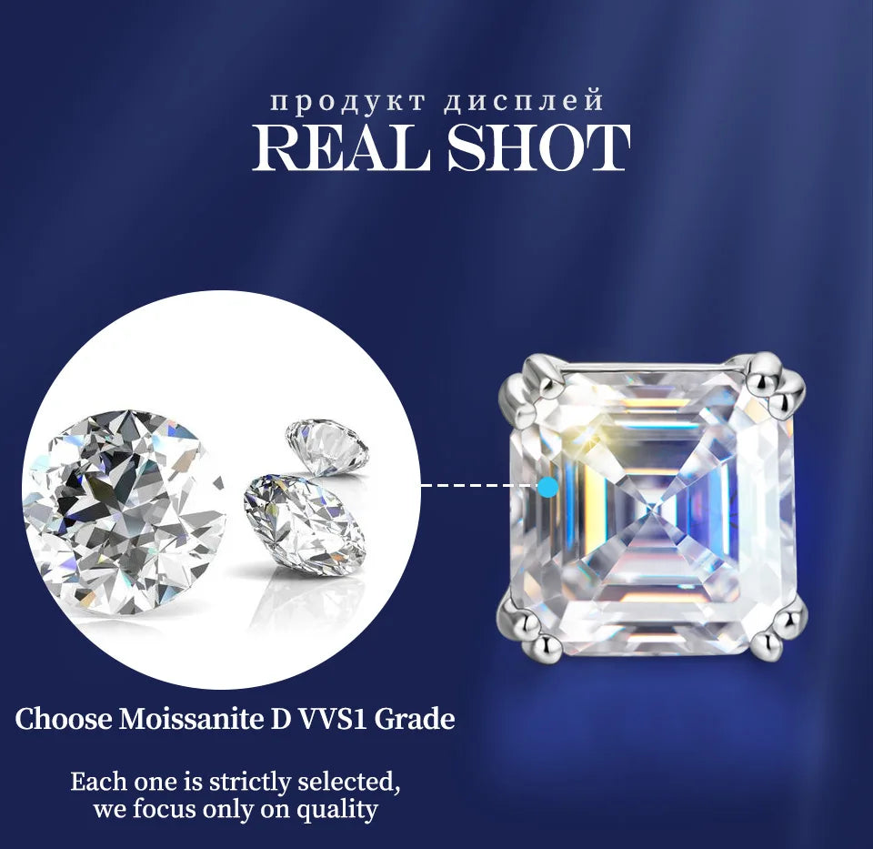 Total 0.8ct 6.0mm Moissanite D Color VVS1 Asscher Cut 18K White Gold Plated Earrings Jewelry Woman Girlfriend Gift