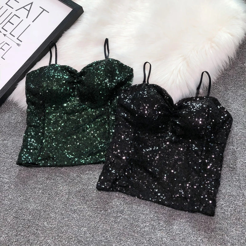 Women's Fashion Sexy Women 2023 Nick Sparkling Sequins Vest Harness At Night Binder Chest