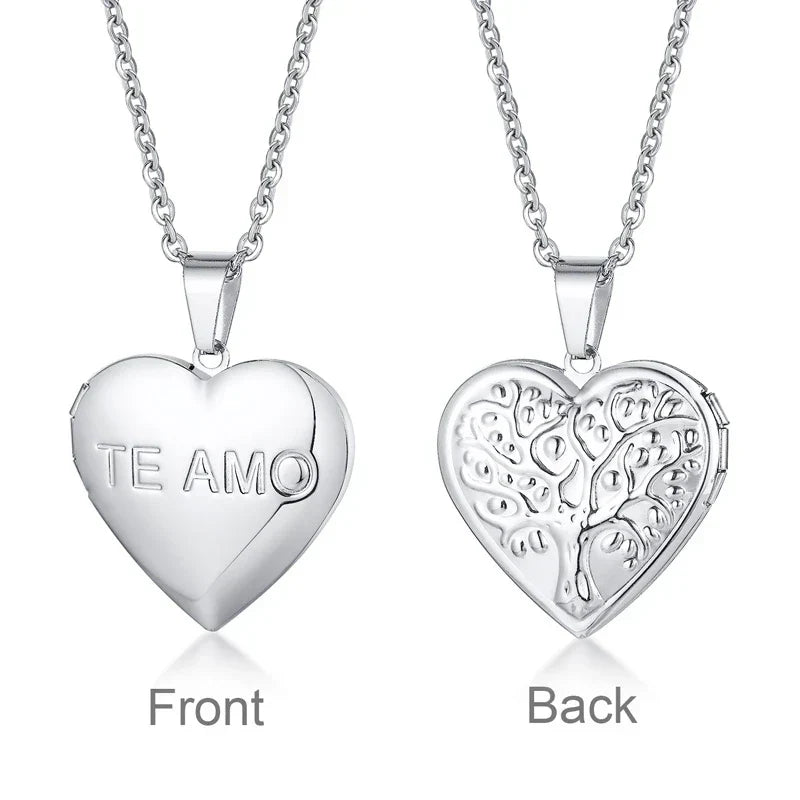Light Heart Locket Pendants for Women Men Openable Photo Frame Glossy Stainless Steel Necklaces Family Love Collar