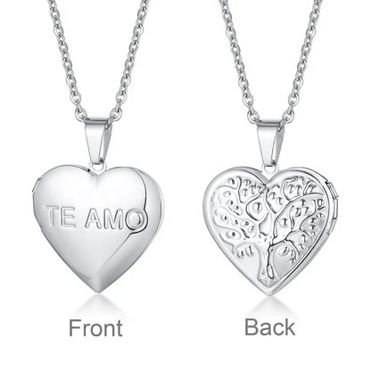 Light Heart Locket Pendants for Women Men Openable Photo Frame Glossy Stainless Steel Necklaces Family Love Collar