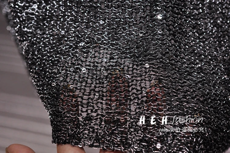Yan Li  Sexy Shoulders and Heart Leakage Hang Sequined Jacket Neck Lace Knitting Wear Outside Hang Back  Sleeveless Top Women