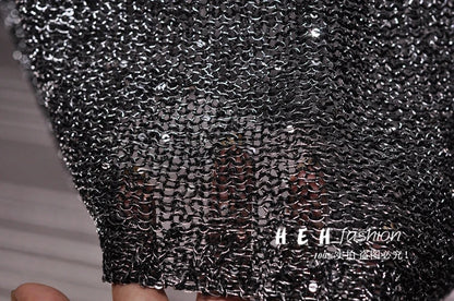 Yan Li  Sexy Shoulders and Heart Leakage Hang Sequined Jacket Neck Lace Knitting Wear Outside Hang Back  Sleeveless Top Women