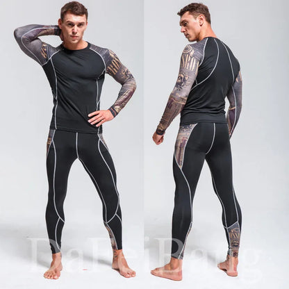Men's Sports Suit MMA Running Quick-Drying Sportswear Compression Suit Fitness Training 3-Piece Sports Tights