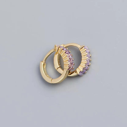 925 Sterling Silver Earring Fashion Rectangle Color Zircon Round Ear Ring Ear Bone Wild Trend Sweet Simple Women Girl Ear Jewelr