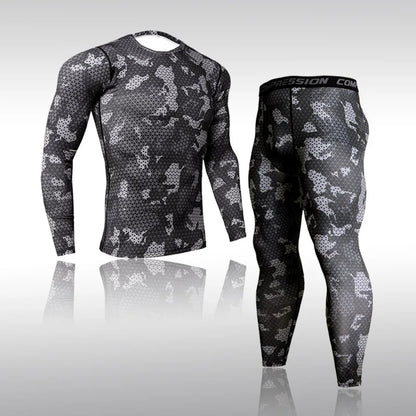 Quick Dry Camouflage Men's Running Sets Compression Sports Suits Skinny Tights Clothes Gym Rashguard Fitness Sportswear Men 2021
