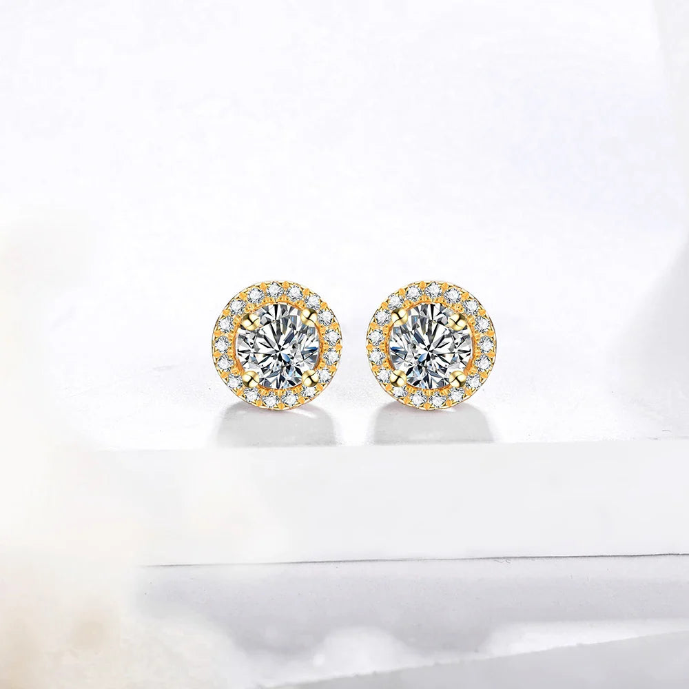 1 Carat D Color Moissatine Stud Earrings For Women 18K Gold Plated 100% 925 Sterling Silver Wedding Party Fine Jewelry