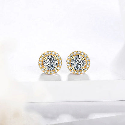 1 Carat D Color Moissatine Stud Earrings For Women 18K Gold Plated 100% 925 Sterling Silver Wedding Party Fine Jewelry