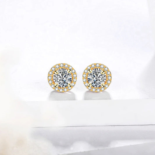 1 Carat D Color Moissatine Stud Earrings For Women 18K Gold Plated 100% 925 Sterling Silver Wedding Party Fine Jewelry